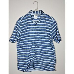 Hurley Shirt Men's Size XL Blue Striped Tailored Fit Short Sleeve Button-Up